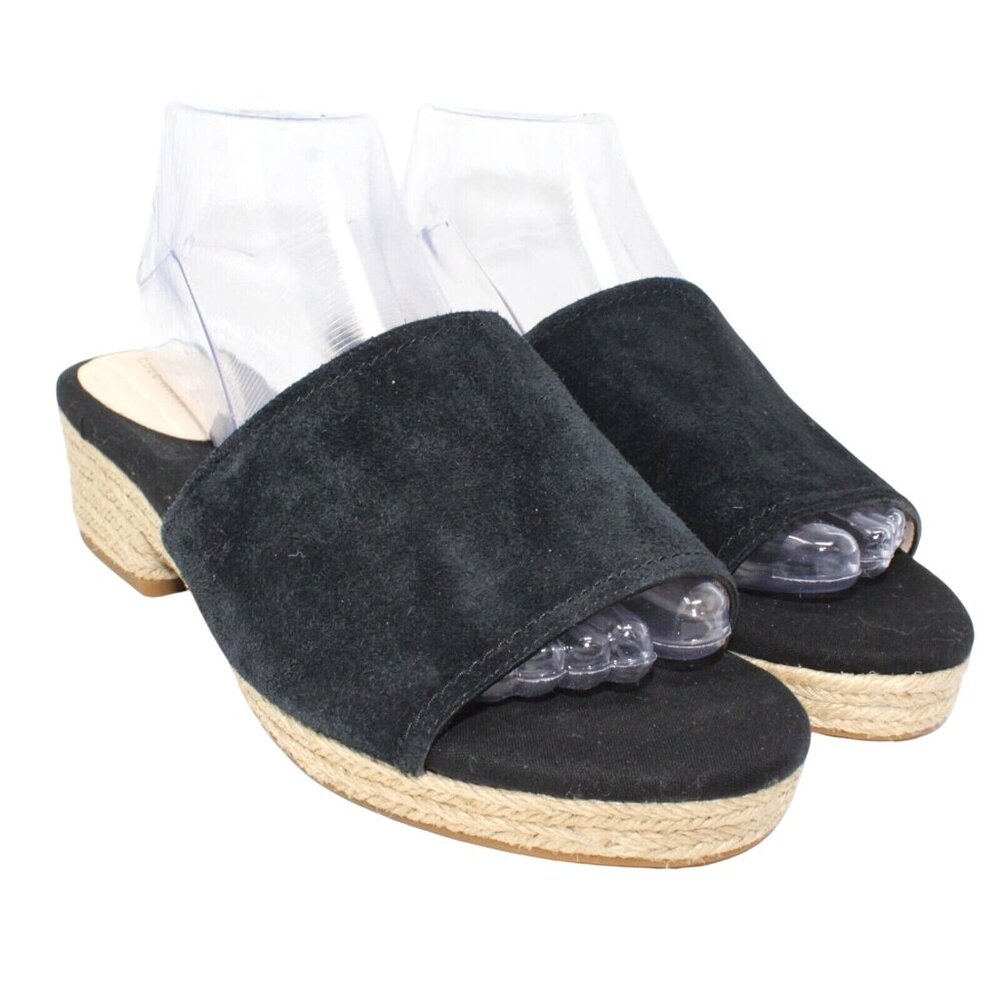 Cole Haan Sandals Womens 9.5 Giselle Espadrille Slide Black Suede Mule W10016 - Picture 2 of 12